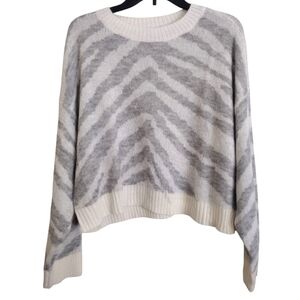 American Eagle White Grey Baggy Tiger Stripe Pullover Wool Blend Sweater Small